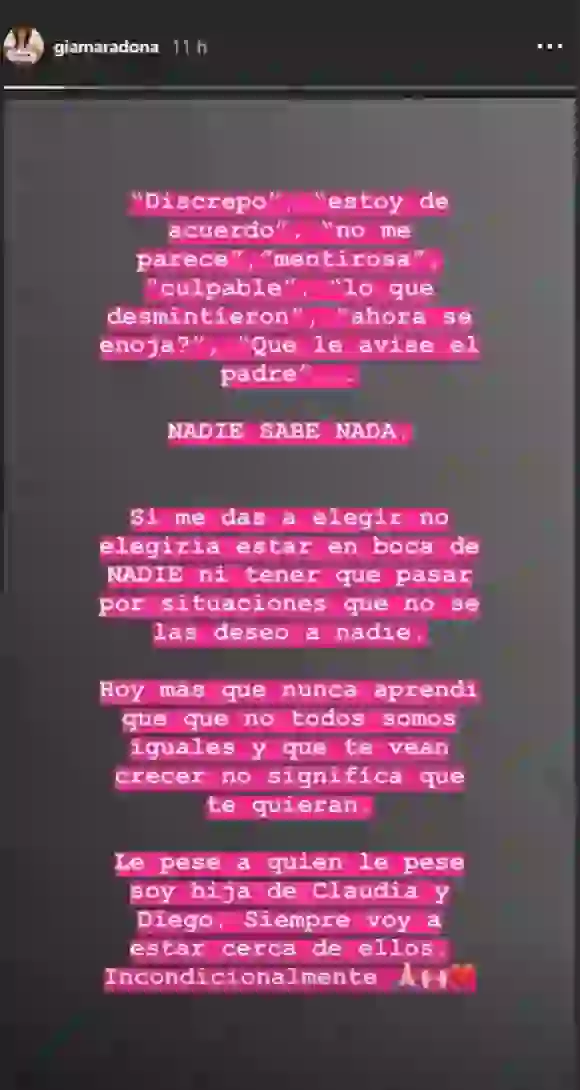 El descargo de Gianinna.