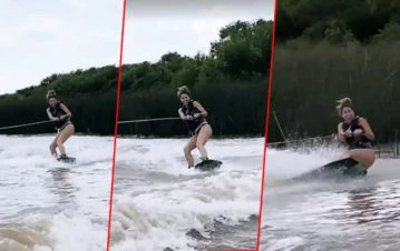 Florencia Bertotti se pegó un duro golpe haciendo wakeboard en el Tigre: el video del palazo