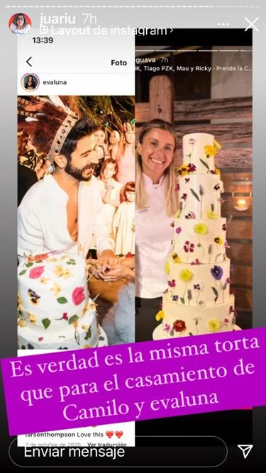 Juariu compartio la coincidencia entre las tortas de Stefi Roitman y Evaluna.jpeg