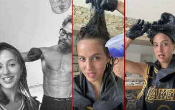 El desopilante video de Flor Vigna tiñéndose el pelo de azul con Luciano Castro como... ¡peluquero!
