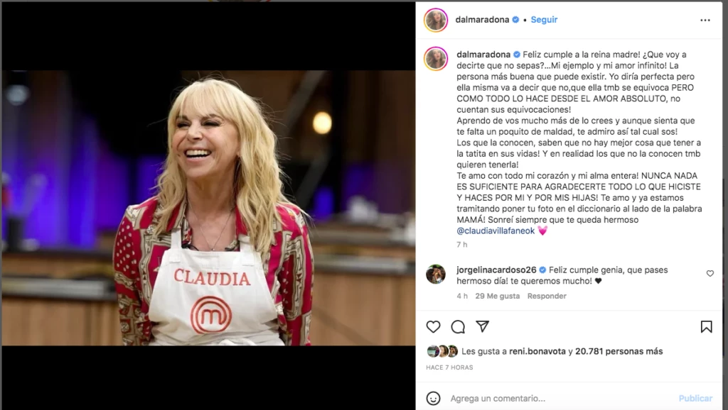 El tierno posteo de Dalma para su mamá