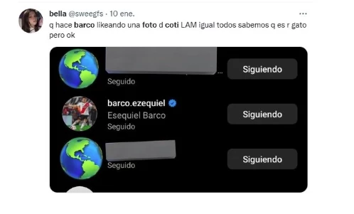 Esequiel Barco le dio varios likes a Cot