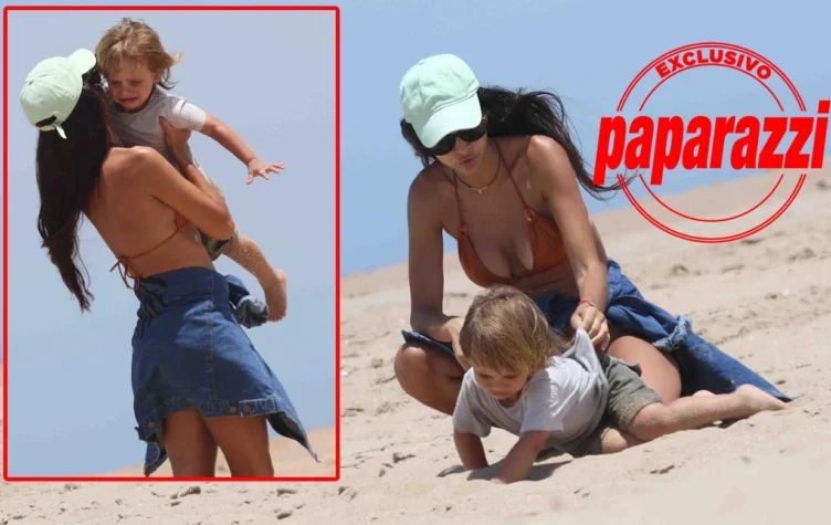 Zaira Nara en Punta del Este con sus hijos.