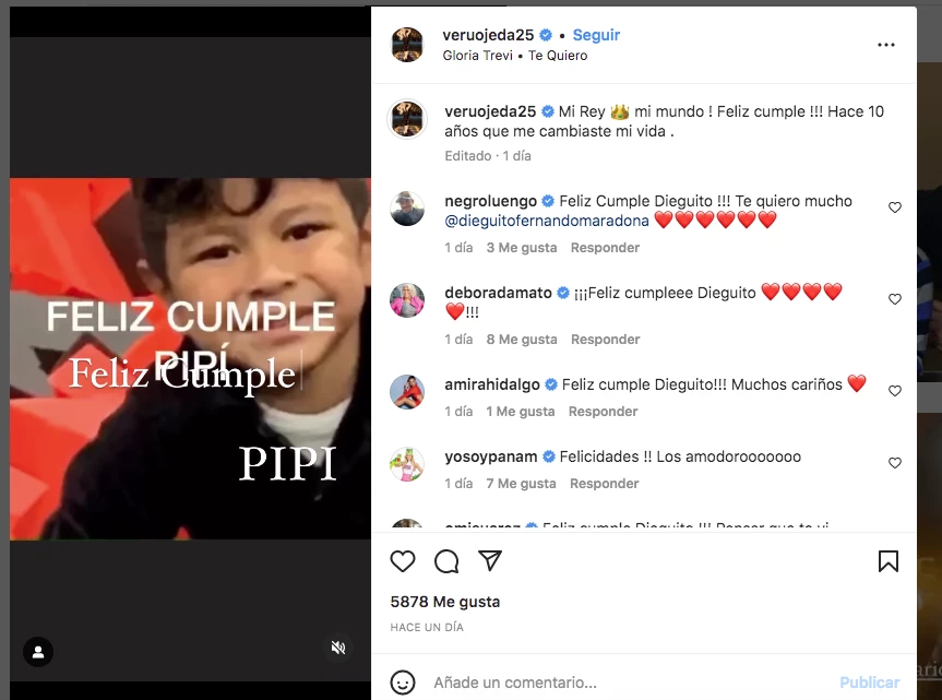 Verónica Ojeda y su posteo para su hijo