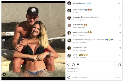 La foto de Mac Allister y Ailen Cova en la que se declaran amor