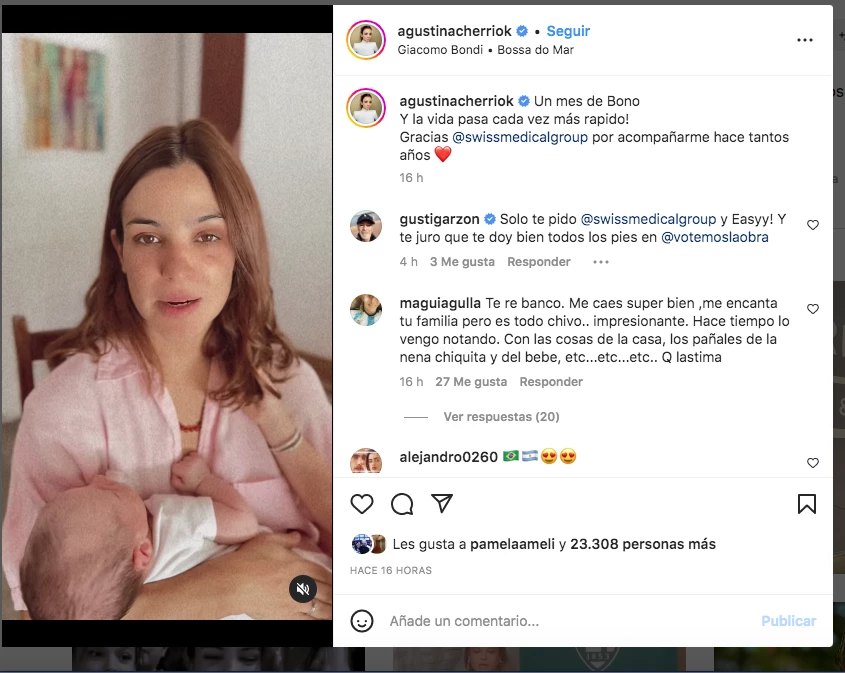 Agustina Cherri mostró el mes de su bebe