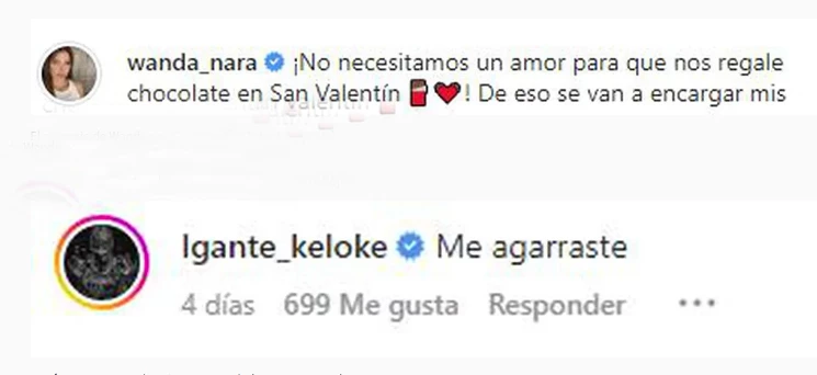 Posteo de Wanda que comentó L-Gante