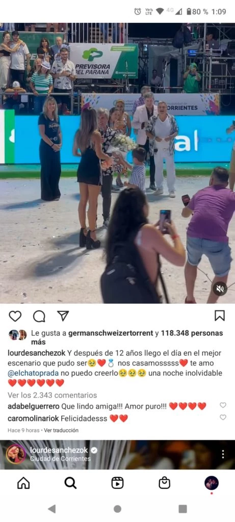 El posteo de Lourdes Sánchez sobre la propuesta de boda del Chato