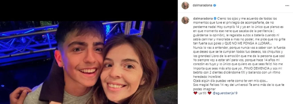 El emotivo mensaje que Dalma Maradona le dedicó a Benjamín Agüero por su cumpleaños