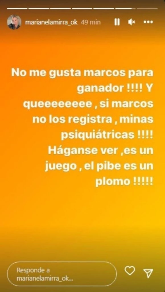 Marianela Mirra destrozó a Marcos de GH