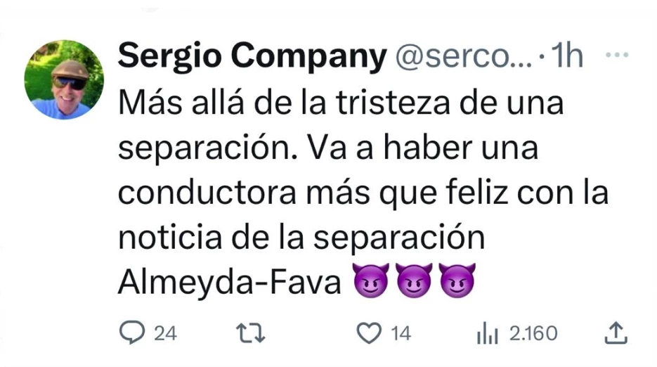 Sergio Company deslizó que una conductora está feliz por la soltería de Santiago Almeyda