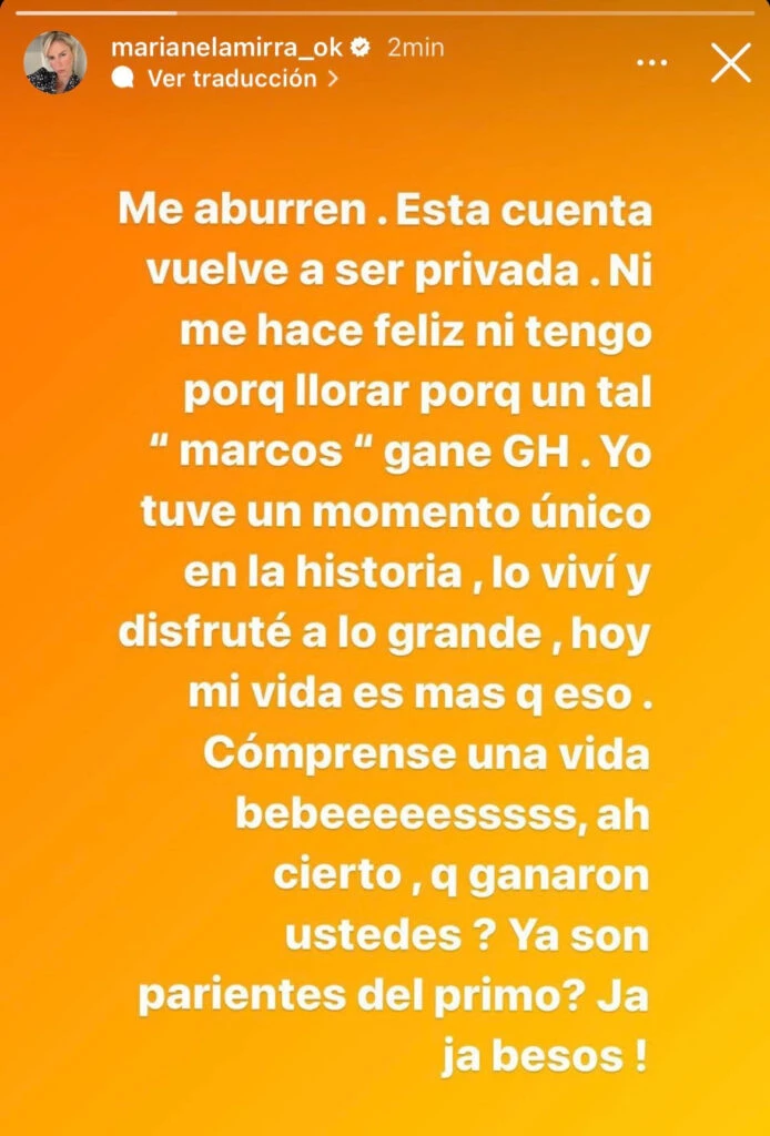 Marianela Mirra explotó contra Marcos