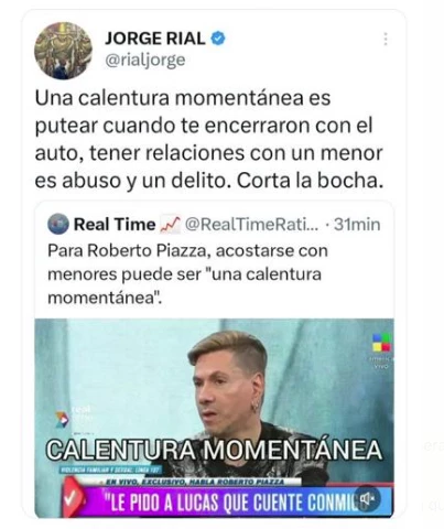 RIAL REMACHO A ROBERTO PIAZZA PORQUE DIJO QUE JEY MAMMON PUDO TENER UNA "CALENTURA MOMENTANEA" CON LUCAS BENVENUTTO.