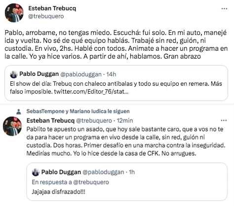 EL CRUCE ENTRE PABLO DUGGAN Y ESTEBAN TREBUCQ POR LA COBERTURA DEL PELADO CON CHALECO ANTIBALAS HIZO ARDER TWITTER.