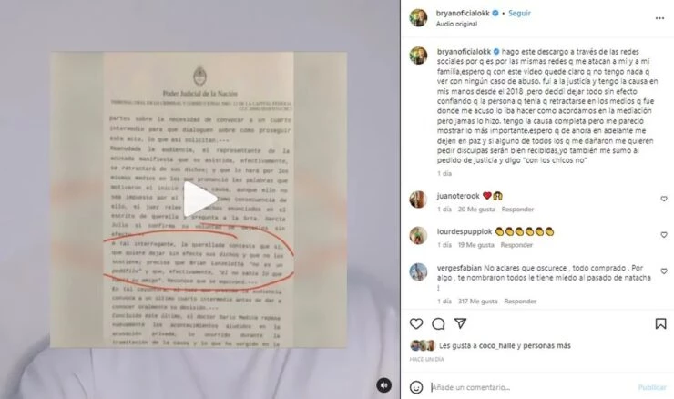 El descargo de Brian Lanzelotta