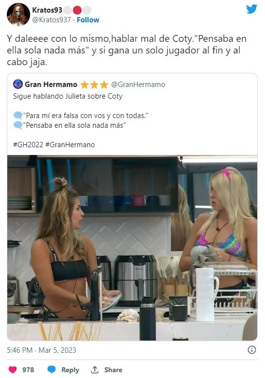Coti se despachó contra Julieta de Gran Hermano