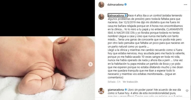 El conmovedor mensaje de Dalma Maradona por el cumpleaños 4 de su hija Roma
