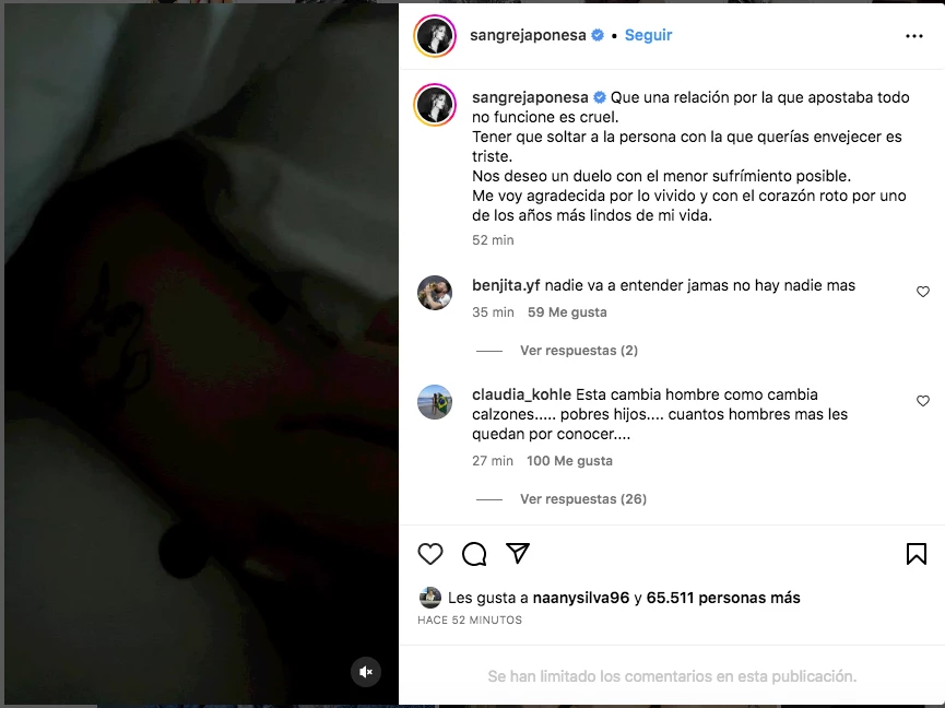 El posteo de la China Suárez para confirmar la separación de Rusherking