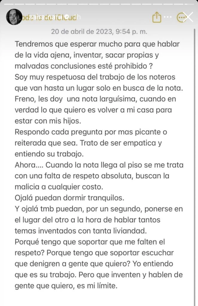 El descargo de Zaira Nara contra Ángel de Brito