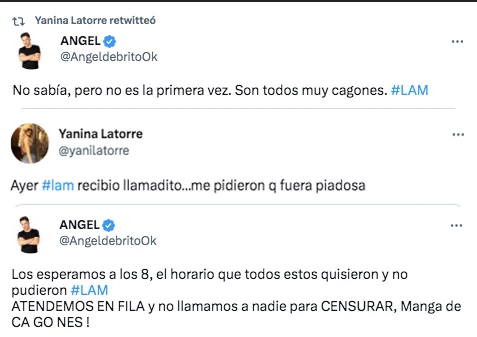 ANGEL DE BRITO Y YANINA LATORRE DENUNCIARON INTENTO DE CENSURA EN LAM