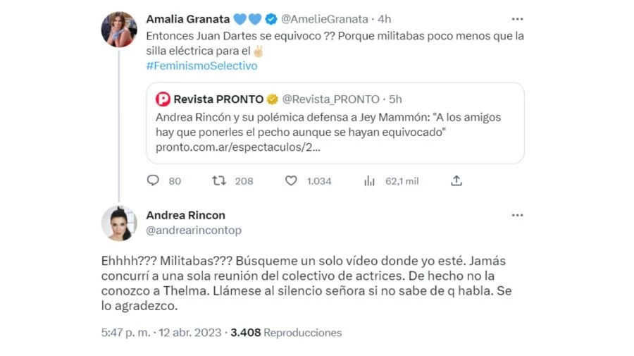 Amalia Granata apuntó contra Andrea Rincón