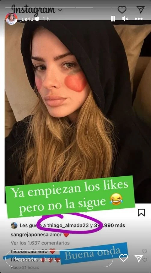 El me gusta de Thiago Almada a la China Suárez