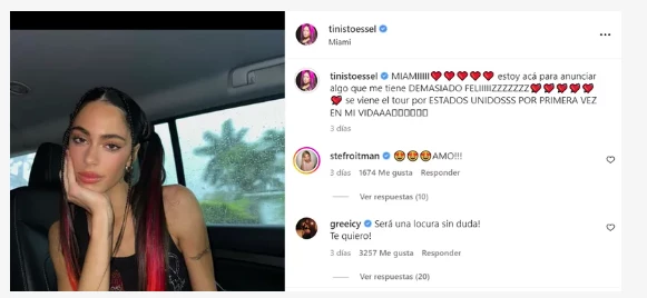 El posteo de Tini Stoessel