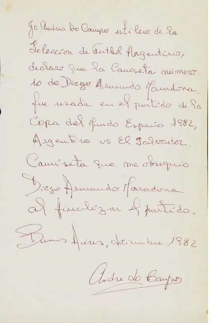El certificado de veracidad de la casaca de Maradona