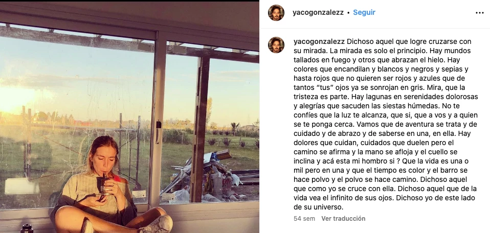 YACO Y CHANTAL NO SE MUESTRAN JUNTOS, PERO EL LE DEDICO ESTE TEXTO MARAVILLOSO. TOMA MATE.