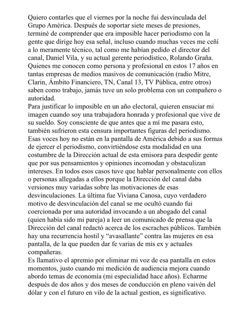 El descargo de Marcela Pagano tras ser desvinculada de A24