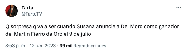 TARTU ADELANTO EL MARTIN FIERRO DE ORO Y LUIS VENTURA CASI SE DESMAYA.