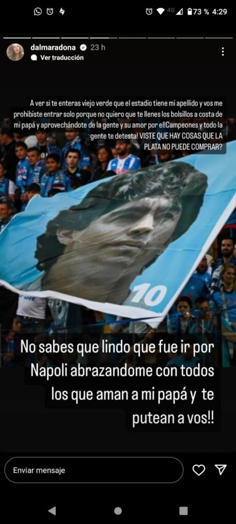 Dalma Maradona le pegó al presidente del Napoli