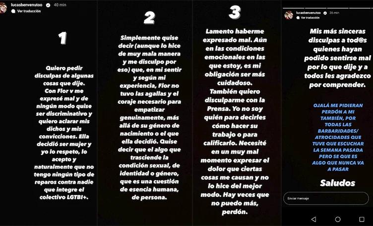 Lucas Benvenuto pidió disculpas