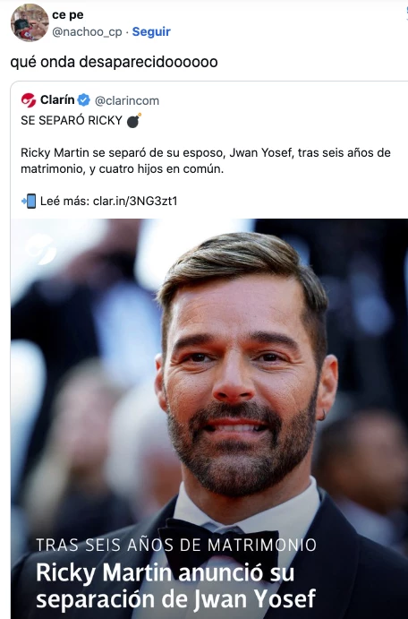 El tuit de Nacho de Gran Hermano a Ricky Martin