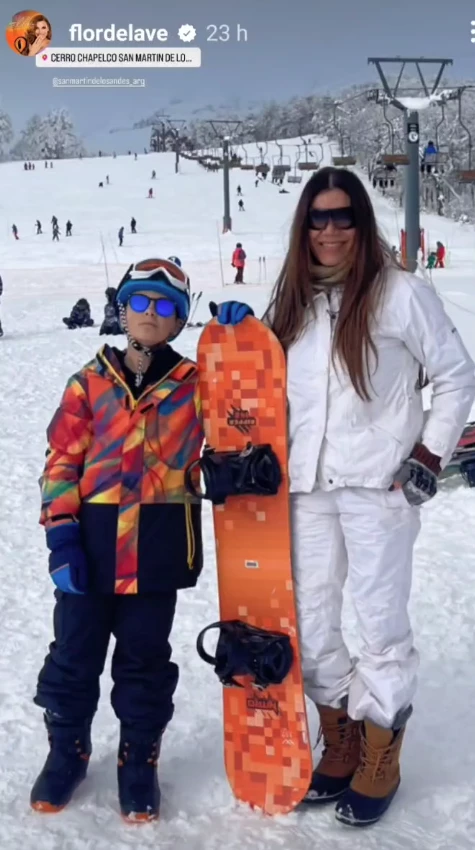 Flor de la V y su hijo en Bariloche