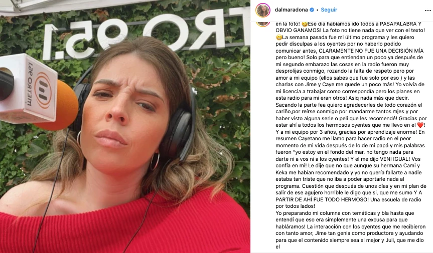 El descargo de Dalma Maradona tras irse de la radio