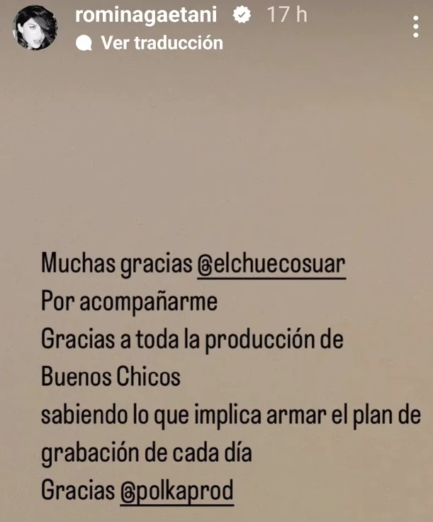 Romina Gaetani se expresó en sus redes