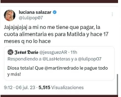 El reclamo de Luciana Salazar a Redrado