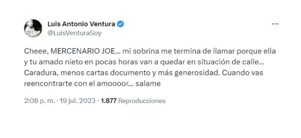 Ventura contó que Morena se quedará en la calle