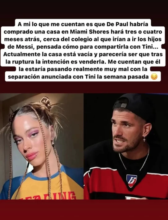 Rodrigo de Paul compró una casa para estar junto a Tini en Miami