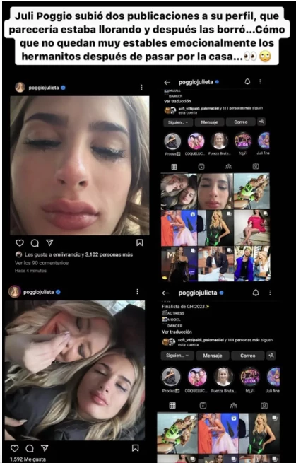 Julieta Poggio subió fotos llorando