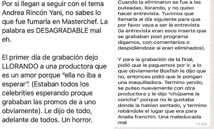 EL EJERCITO DE LAM DIO A CONOCER ESTA "DENUNCIA" DE LA CONDUCTA DE RINCON CUANDO PARTICIPO EN MASTERCHEF. GUERRA TOTAL.