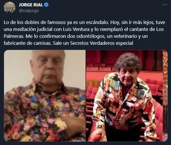 JORGE RIAL TAMBIEN BURLO A VENTURA  EN LAS REDES SOCIALES. EN TWITTER, COMPARO SU FLORIDA INDUMENTARIA CON LA DEL LIDER DE LOS PALMERAS.