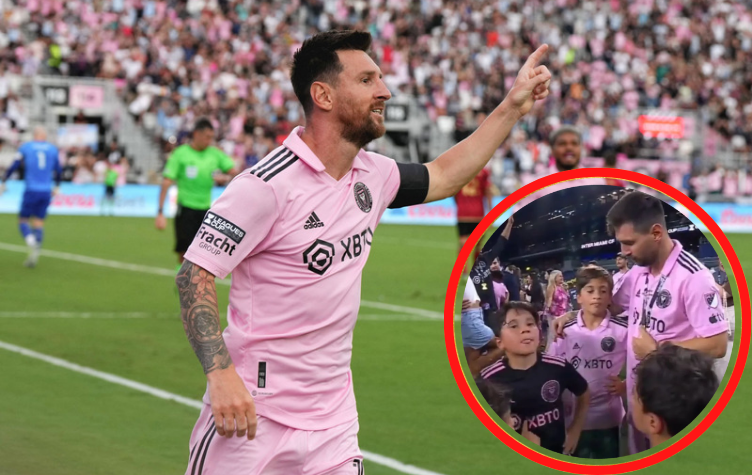 Lionel Messi y el peculiar juego con su hijo Mateo durante los festejos del Inter Miami