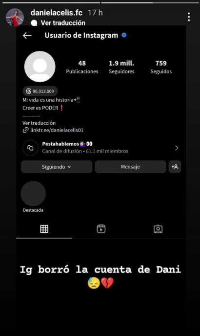 Daniela Celis cerró su cuenta de Instagram