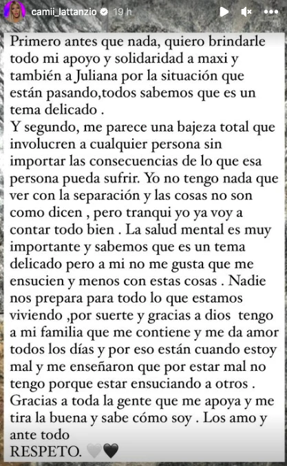 El descargo de Camila Lattanzio