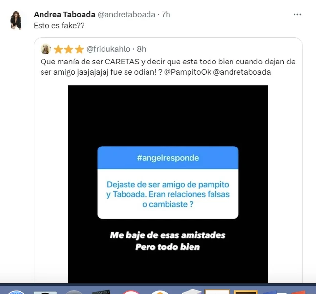 El posteo de Taboada sorprendida por los dichos de Ángel de Brito