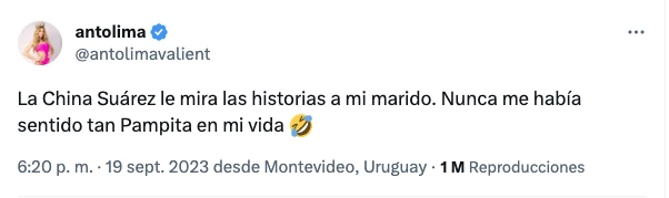 LA MODELO URUGUAYA ANTO LIMA ACUSO A LA CHINA DE MIRARLE LAS HISTORIAS A SU MARIDO.