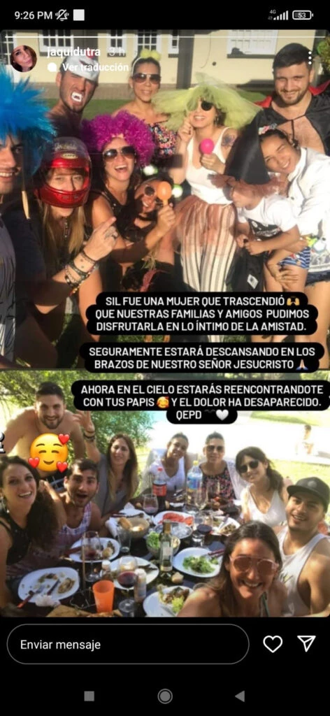 JACQUELINE DUTRA DESPIDIO A SU AMIGA SILVINA LUNA CON UN POSTEO MUY EMOTIVO.