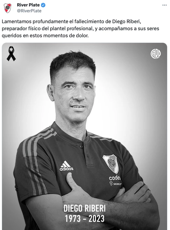 Diego Riberi, preparador físico do River Plate, faleceu